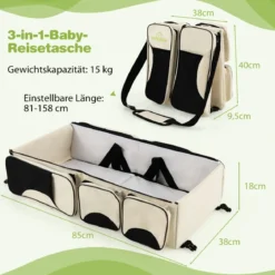 3-in-1-Wickeltasche Tragbare Baby-Reisetasche mit Wickelunterlage 85 x 38 x 18 cm