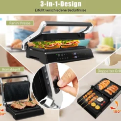 3-in-1 1800W Panini-Pressgrill mit antihaftbeschichteten Platten Elektrogrill
