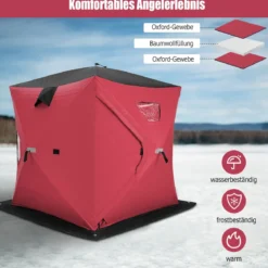 Isoliertes Pop up Eisangelzelt mit Gepolsterten Baumwollwänden Fenstern Eisschutzzelt Rot