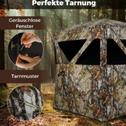 Jagdblind 2-Personen-Bodenzelt mit Geräuschlosen Schiebefenstern Tragbares Pop-up Camouflage Zelt