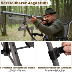 Jagdstuhl 360° drehbarer Schießstuhl mit verstellbaren Beinen 62 x 62 x 102 cm