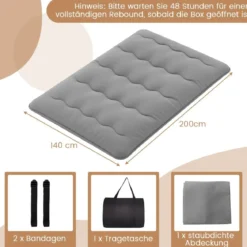 Japanische Futon Matratze mit Waschbarem Bezug & Tragetasche Tatami-Matte 90/140 x 200 cm