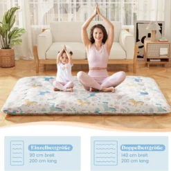 Japanische Futon Matratze mit Waschbarem Bezug & Tragetasche Tatami-Matte 90/140 x 200 cm
