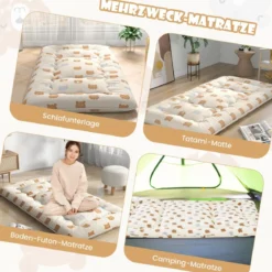 Japanische Futon Matratze mit Waschbarem Bezug & Tragetasche Tatami-Matte 90/140 x 200 cm