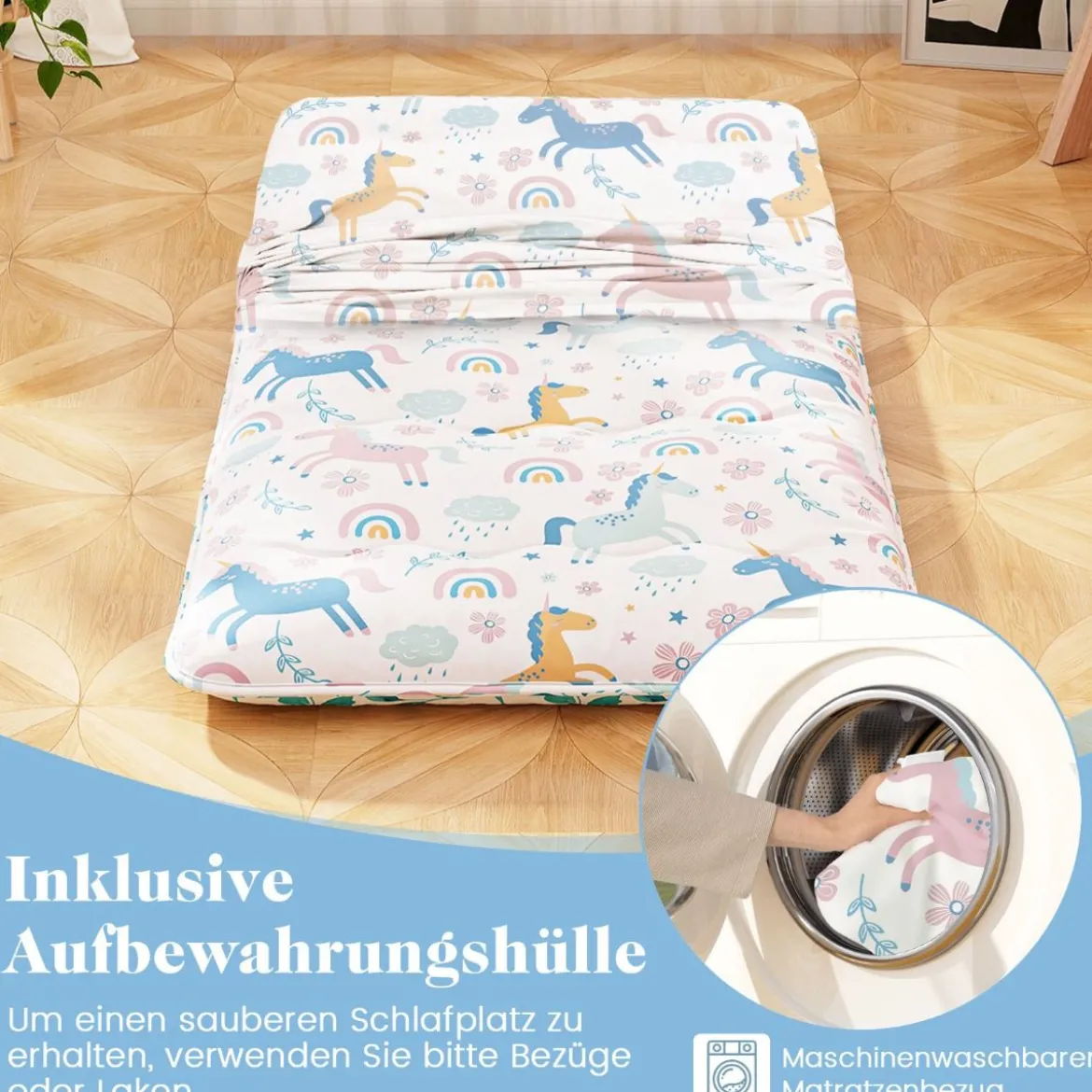 Japanische Futon Matratze mit Waschbarem Bezug & Tragetasche Tatami-Matte 90/140 x 200 cm
