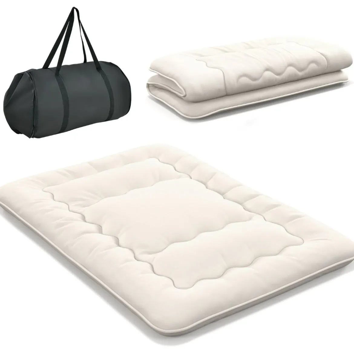 Japanische Futon Matratze mit Waschbarem Bezug & Tragetasche Tatami-Matte 90/140 x 200 cm
