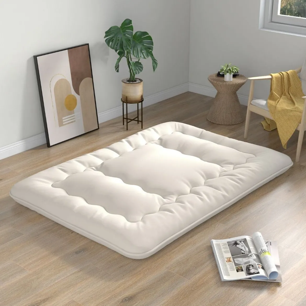 Japanische Futon Matratze mit Waschbarem Bezug & Tragetasche Tatami-Matte 90/140 x 200 cm