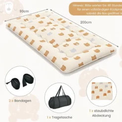 Japanische Futon Matratze mit Waschbarem Bezug & Tragetasche Tatami-Matte 90/140 x 200 cm
