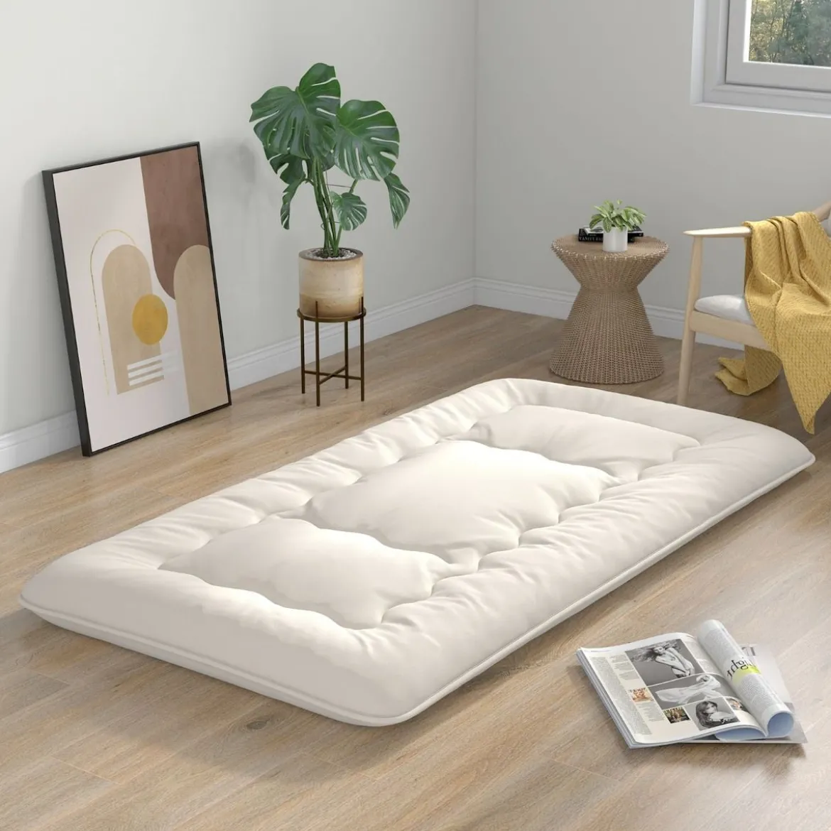 Japanische Futon Matratze mit Waschbarem Bezug & Tragetasche Tatami-Matte 90/140 x 200 cm