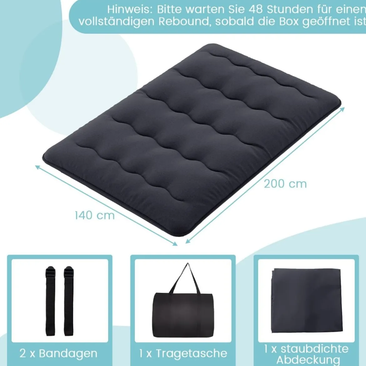 Japanische Futon Matratze mit Waschbarem Bezug & Tragetasche Tatami-Matte 90/140 x 200 cm