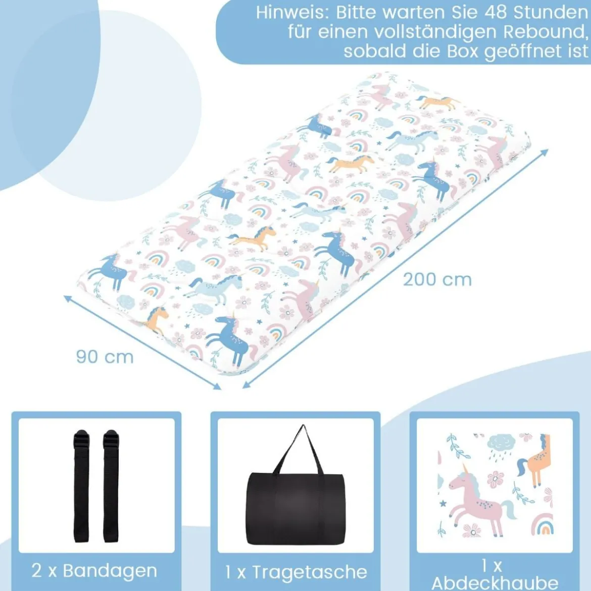 Japanische Futon Matratze mit Waschbarem Bezug & Tragetasche Tatami-Matte 90/140 x 200 cm