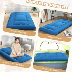 Japanische Futon Matratze mit Waschbarem Bezug & Tragetasche Tatami-Matte 90/140 x 200 cm