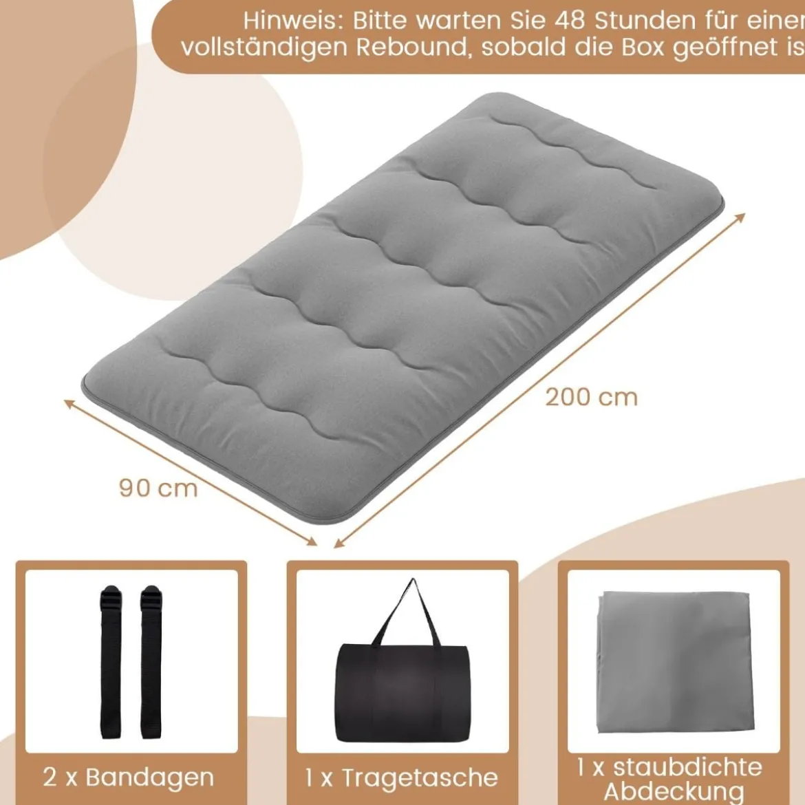 Japanische Futon Matratze mit Waschbarem Bezug & Tragetasche Tatami-Matte 90/140 x 200 cm