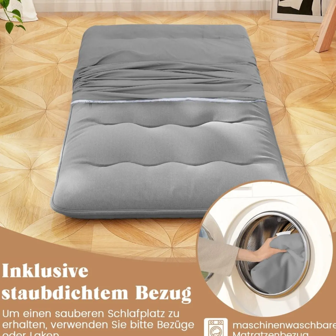 Japanische Futon Matratze mit Waschbarem Bezug & Tragetasche Tatami-Matte 90/140 x 200 cm
