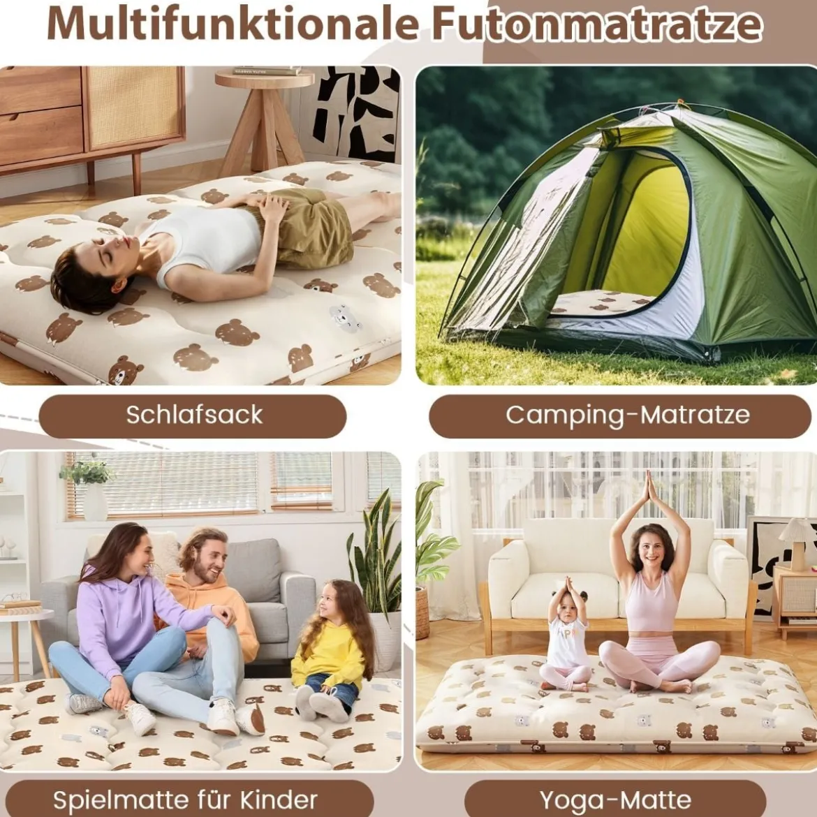 Japanische Futon Matratze mit Waschbarem Bezug & Tragetasche Tatami-Matte 90/140 x 200 cm
