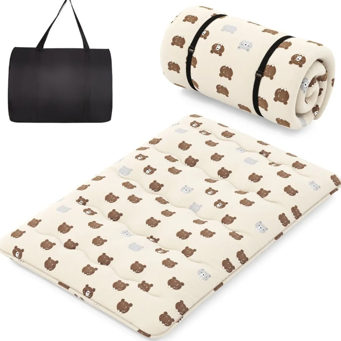 Japanische Futon Matratze mit Waschbarem Bezug & Tragetasche Tatami-Matte 90/140 x 200 cm