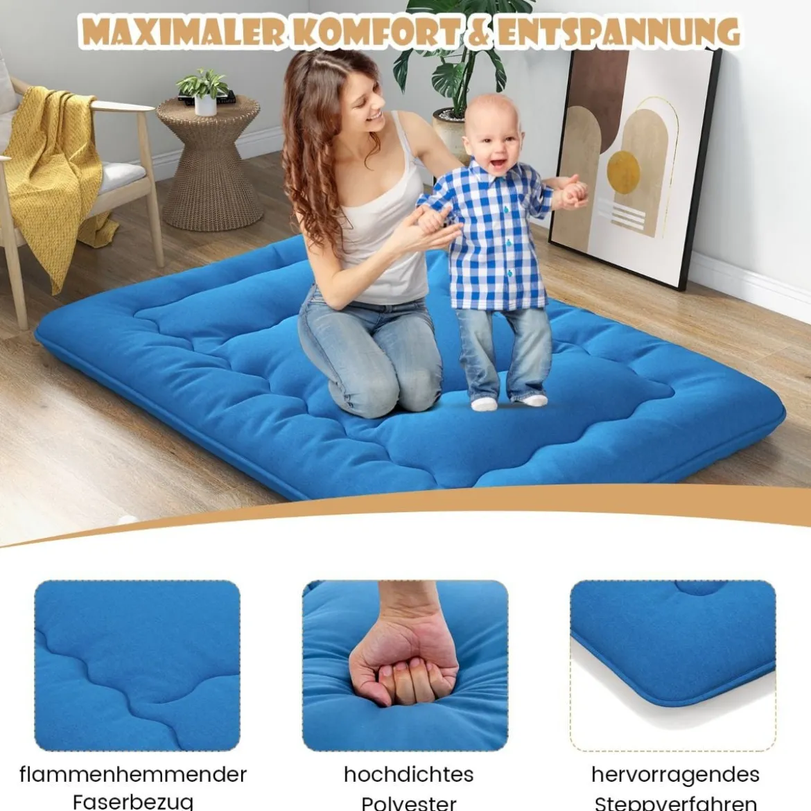 Japanische Futon Matratze mit Waschbarem Bezug & Tragetasche Tatami-Matte 90/140 x 200 cm