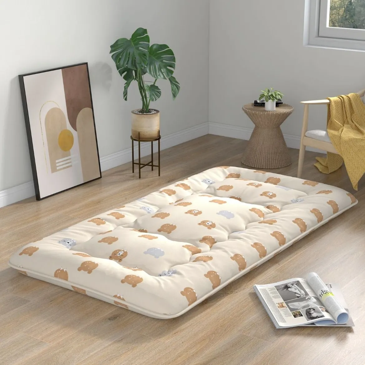 Japanische Futon Matratze mit Waschbarem Bezug & Tragetasche Tatami-Matte 90/140 x 200 cm
