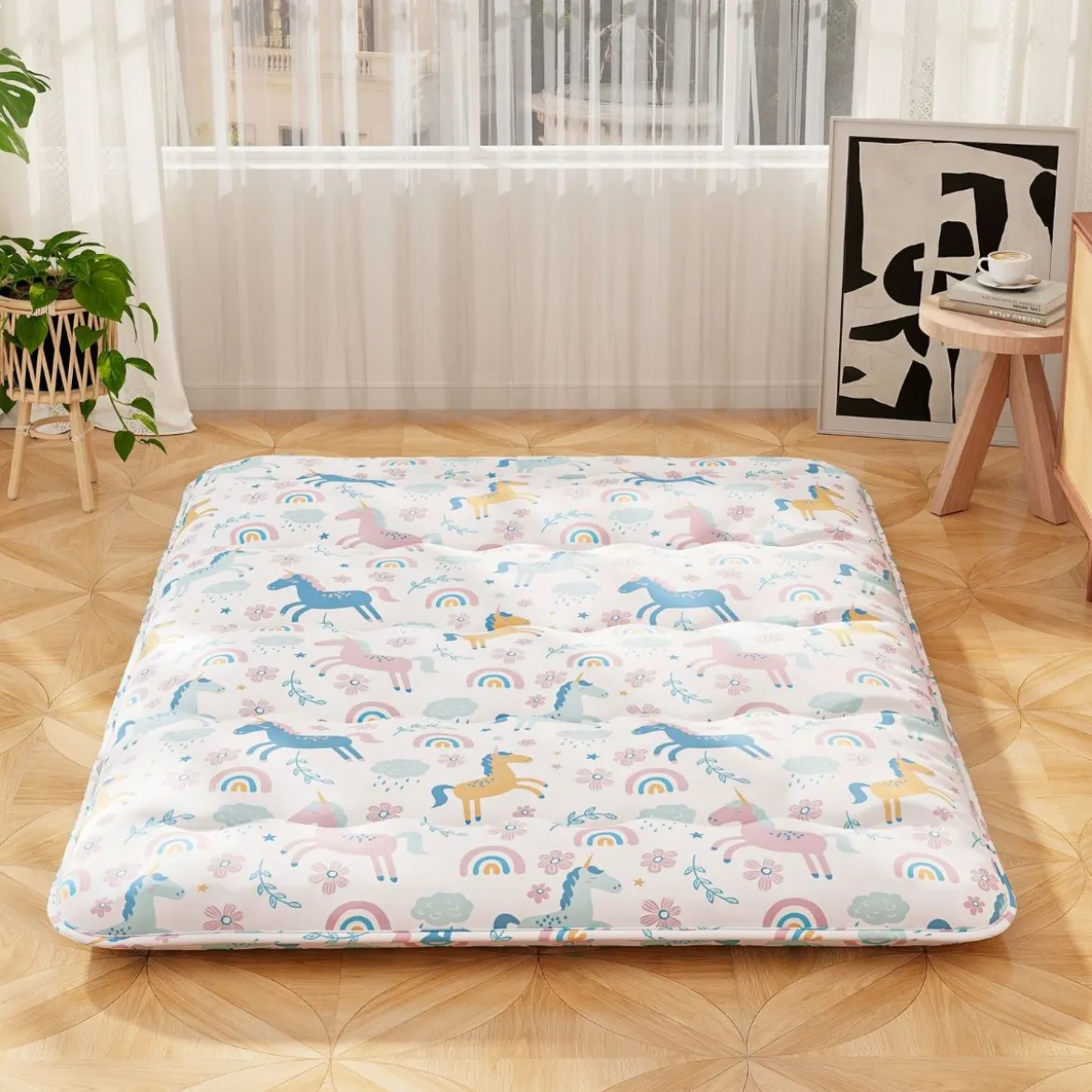 Japanische Futon Matratze mit Waschbarem Bezug & Tragetasche Tatami-Matte 90/140 x 200 cm