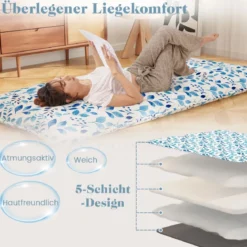 Japanische Futon Matratze mit Waschbarem Bezug & Tragetasche Tatami-Matte 90/140 x 200 cm