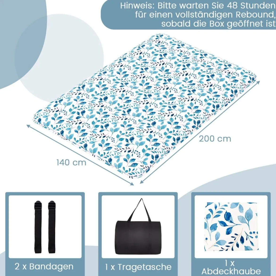 Japanische Futon Matratze mit Waschbarem Bezug & Tragetasche Tatami-Matte 90/140 x 200 cm