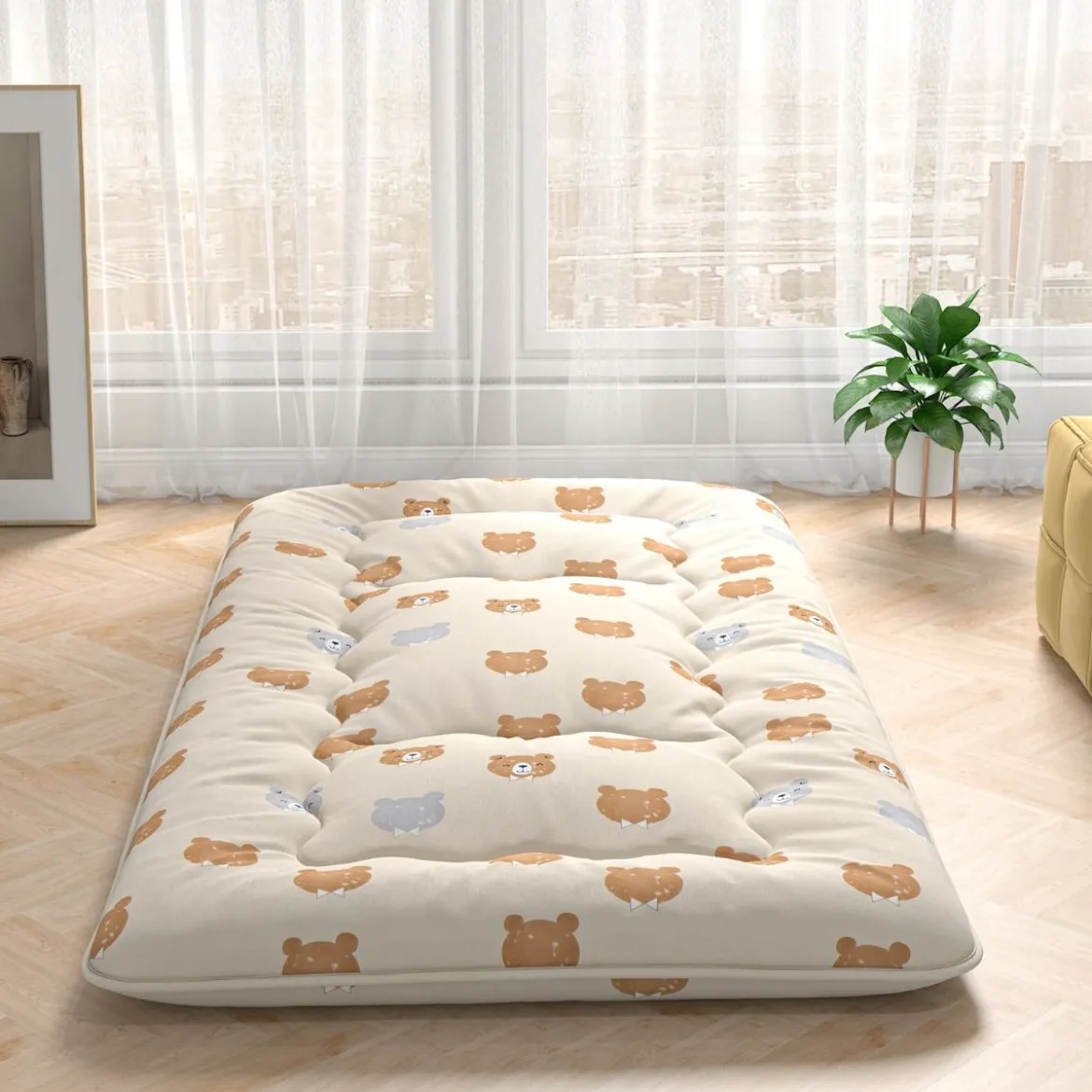 Japanische Futon Matratze mit Waschbarem Bezug & Tragetasche Tatami-Matte 90/140 x 200 cm