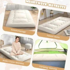 Japanische Futon Matratze mit Waschbarem Bezug & Tragetasche Tatami-Matte 90/140 x 200 cm