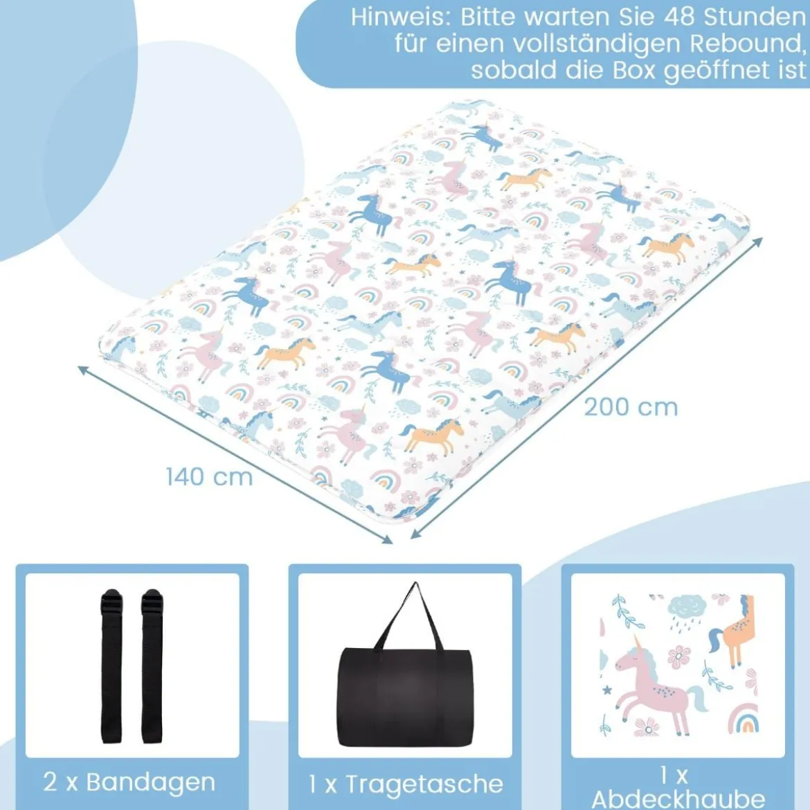 Japanische Futon Matratze mit Waschbarem Bezug & Tragetasche Tatami-Matte 90/140 x 200 cm