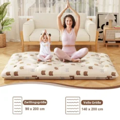 Japanische Futon Matratze mit Waschbarem Bezug & Tragetasche Tatami-Matte 90/140 x 200 cm