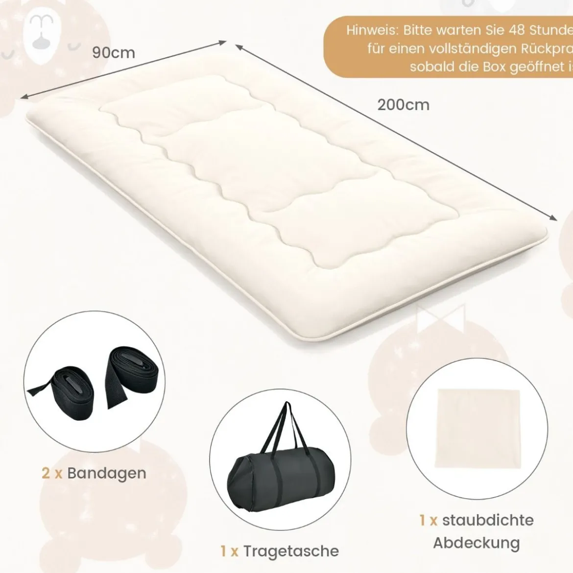 Japanische Futon Matratze mit Waschbarem Bezug & Tragetasche Tatami-Matte 90/140 x 200 cm