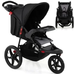 Jogging-Kinderwagen faltbarer Jogger mit verstellbarem Sonnendach neigbarem Sitz Schwarz