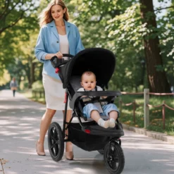 Jogging-Kinderwagen faltbarer Jogger mit verstellbarem Sonnendach neigbarem Sitz Schwarz