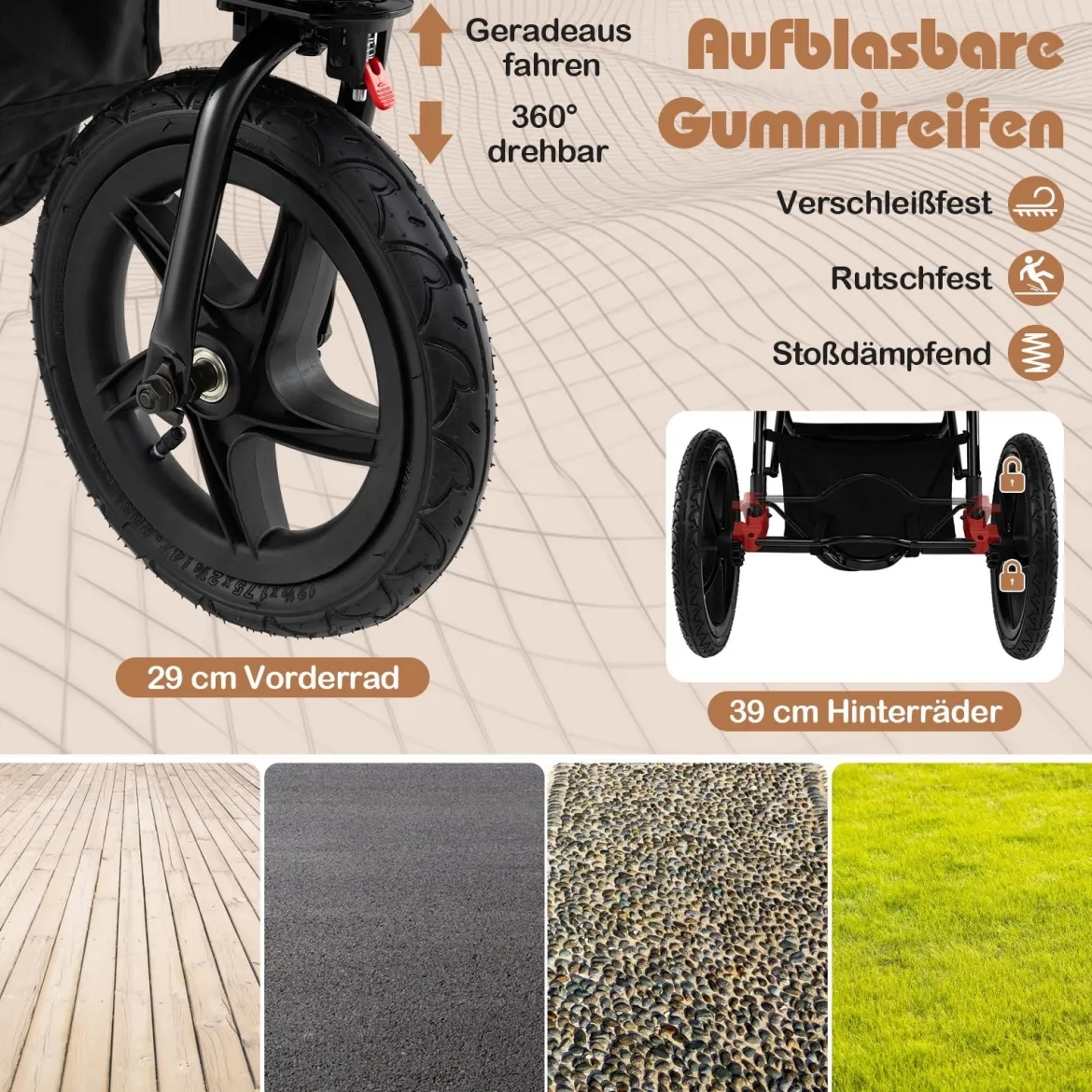 Jogging-Kinderwagen faltbarer Jogger mit verstellbarem Sonnendach neigbarem Sitz Schwarz