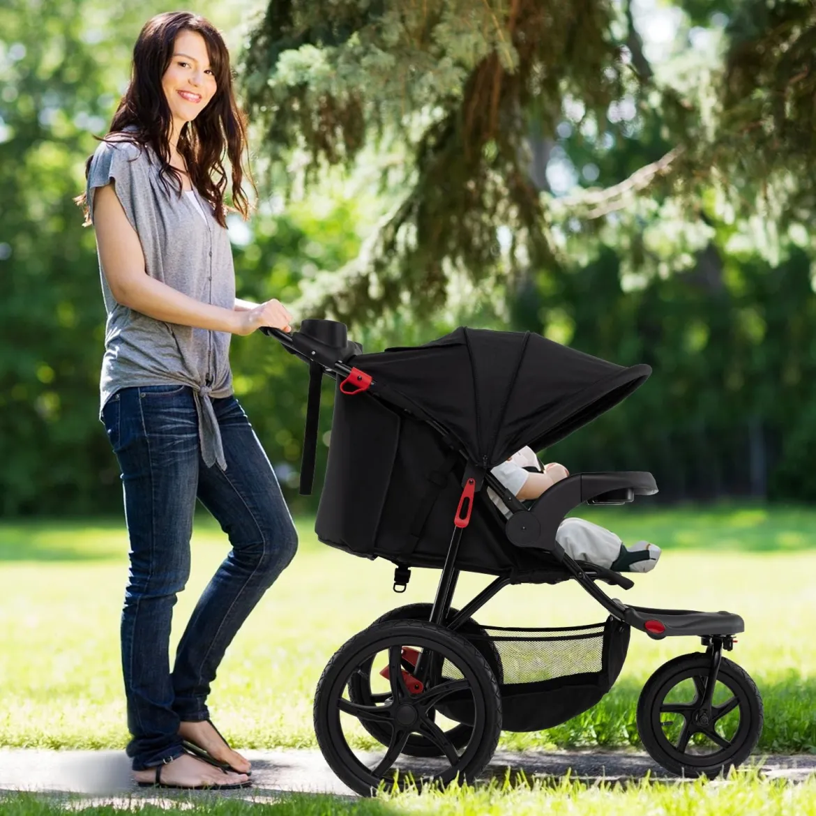 Jogging-Kinderwagen faltbarer Jogger mit verstellbarem Sonnendach neigbarem Sitz Schwarz