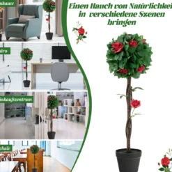 Kamelienbaum Künstliche Kamelienpflanze 92 x 22 x 24 cm Grün + Rot