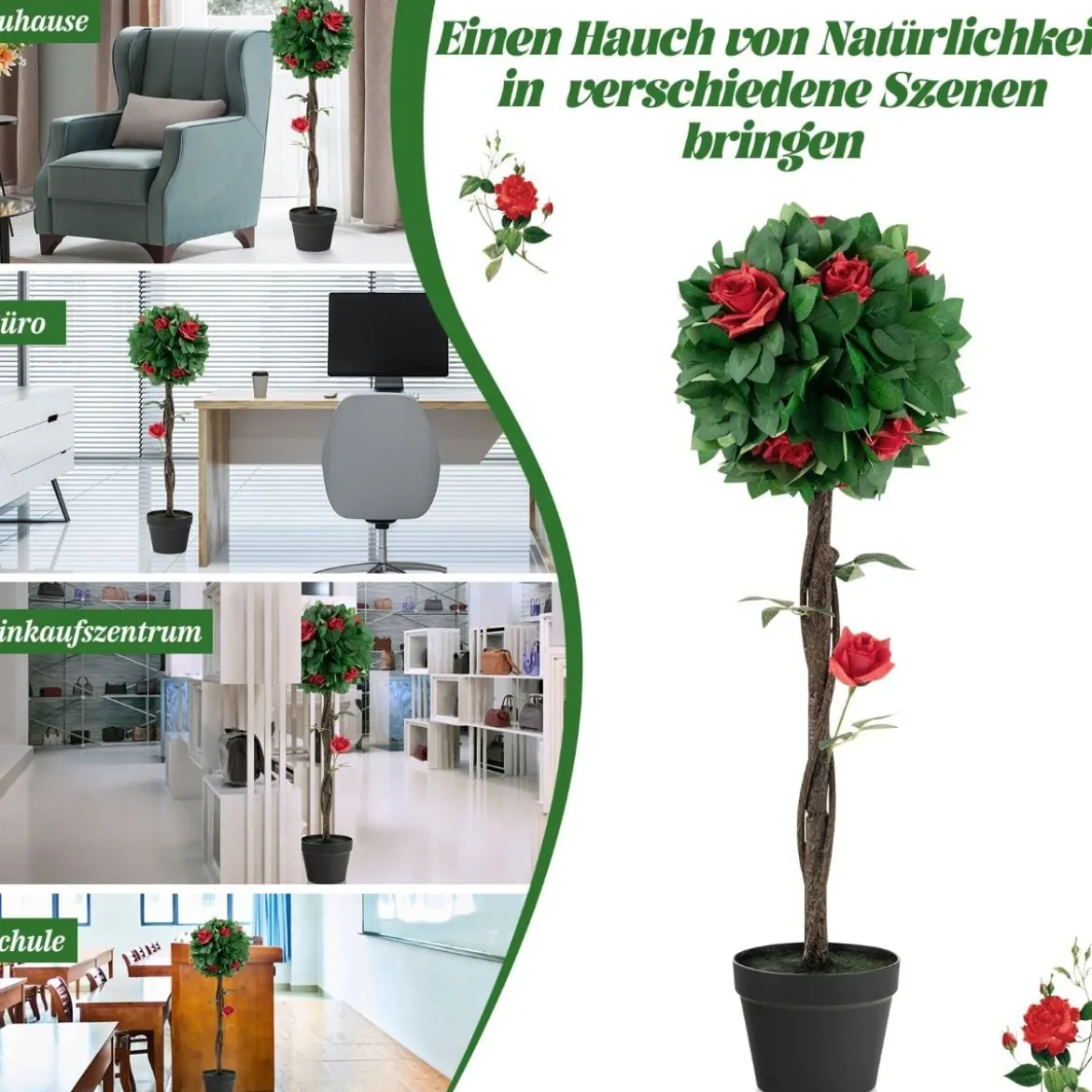 Kamelienbaum Künstliche Kamelienpflanze 92 x 22 x 24 cm Grün + Rot