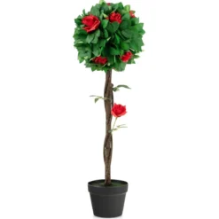 Kamelienbaum Künstliche Kamelienpflanze 92 x 22 x 24 cm Grün + Rot