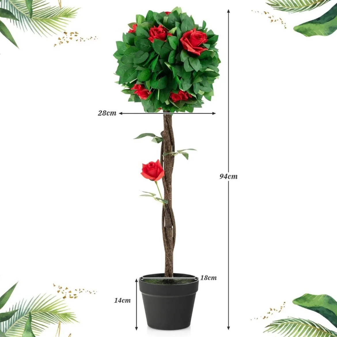 Kamelienbaum Künstliche Kamelienpflanze 92 x 22 x 24 cm Grün + Rot
