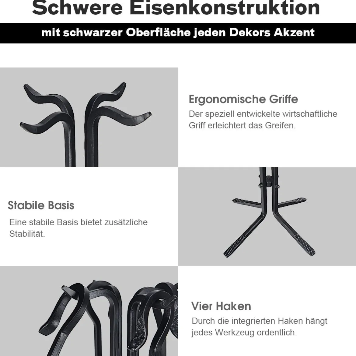 Kaminbesteck Set 5 TLG schmiedeeiserner Kaminwerkzeug set Schwarz