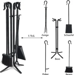 Kaminbesteck Set 5 TLG schmiedeeiserner Kaminwerkzeug set Schwarz