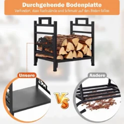 Kaminholzregal aus Metall bis zu 50 kg Tragbar für Innen- und Außenbereich 45 x 33 x 44 cm