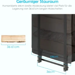 Kaminholzregal Aussen Metall 153 x 35,5 x 122,5 cm Brennholzregal mit wasserdichter Abdeckung