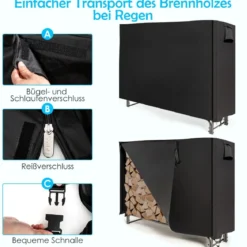 Kaminholzregal Aussen Metall 153 x 35,5 x 122,5 cm Brennholzregal mit wasserdichter Abdeckung