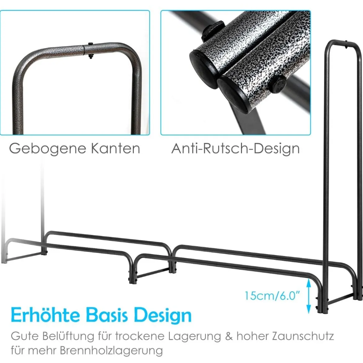 Kaminholzregal Aussen Metall 153 x 35,5 x 122,5 cm Brennholzregal mit wasserdichter Abdeckung