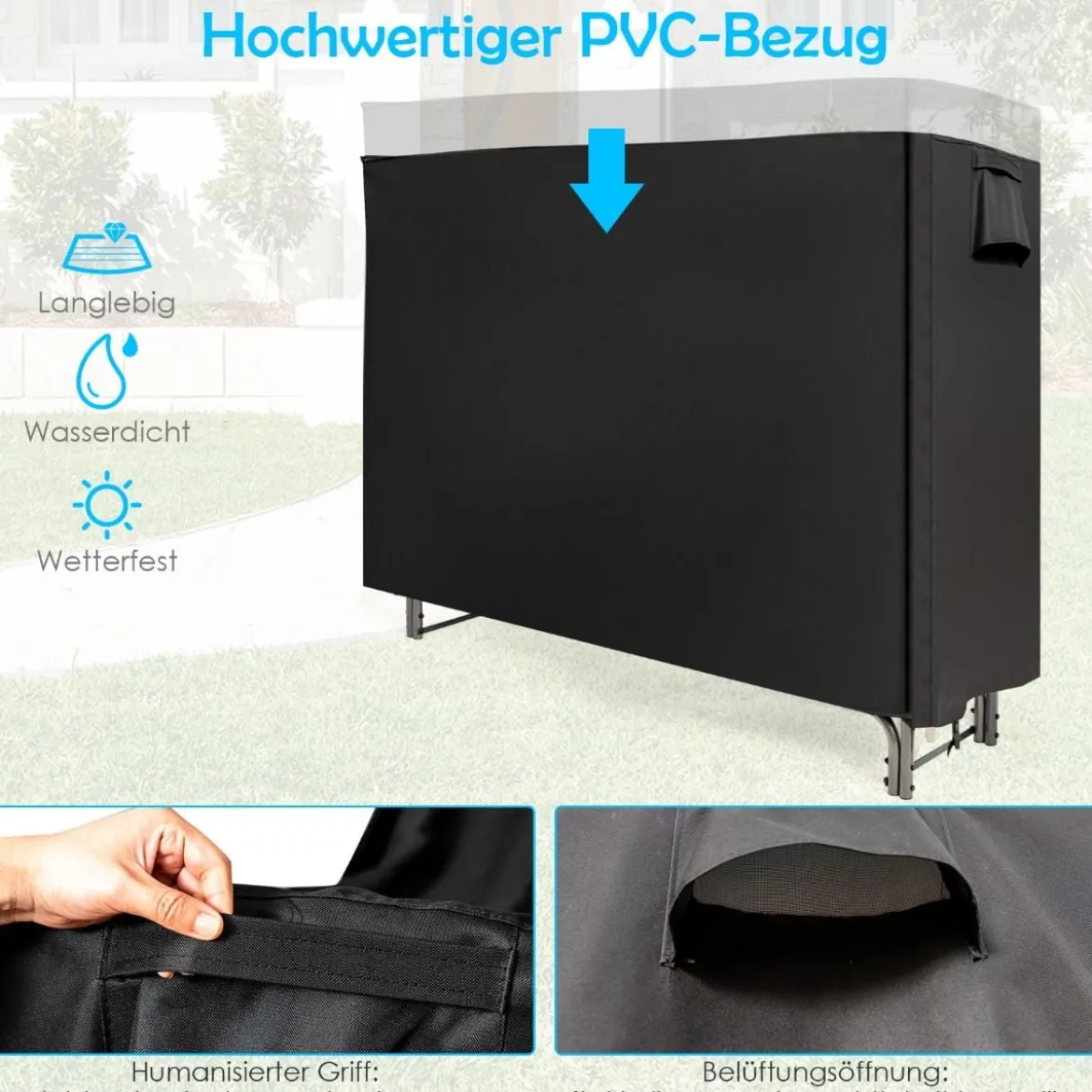 Kaminholzregal Aussen Metall 153 x 35,5 x 122,5 cm Brennholzregal mit wasserdichter Abdeckung