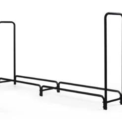 Kaminholzregal Kaminholzständer aus Metall mit Griffe & Sockel 250 x 36 x 122,5 cm Schwarz