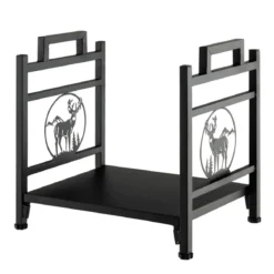 Kaminholzregal Kaminholzständer aus Metall mit Griffen & verstellbaren Fußpolstern 46 x 34 x 45 cm Schwarz