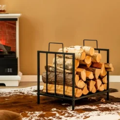 Kaminholzregal Metall bis 50kg belastbar Brennholzregal Feuerholzregal 46 x 31 x 46 cm Schwarz
