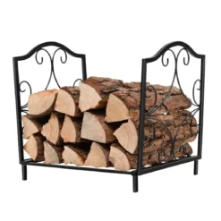 Kaminholzregal Metall Brennholzregal bis 60kg belastbar Brennholzregal 37 x 32 x 39,5 cm Schwarz
