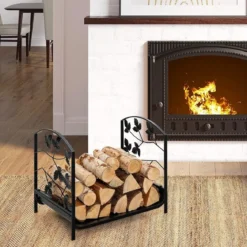 Kaminholzregal Metall Schwerlast-Brennholzregal Feuerholzregal 48 x 34 x 41 cm Schwarz